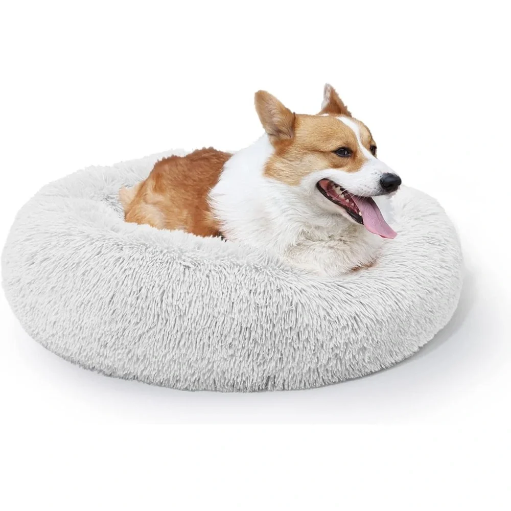 Calming Dog Bed for Medium Dogs, 30 inches Anti-Slip Round Fluffy Plush
